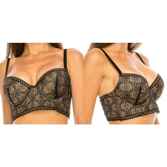 Youmita Other - Black Floral Lace Longline Underwire Bra 36 B